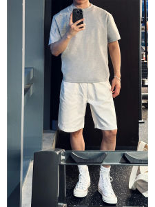 White Fitness Shorts Mens American High Street Five-Quarter Pants Trendy Brand Mens Mid-Length Casual Pants Breathable