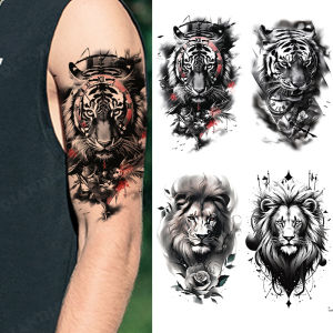 Tiger Forest Animal Temporary Tattoo Sticker Wolf Fox Lion King Head Anime Cat Tattoos For Men Women Arm Sleeve Body Art Paint