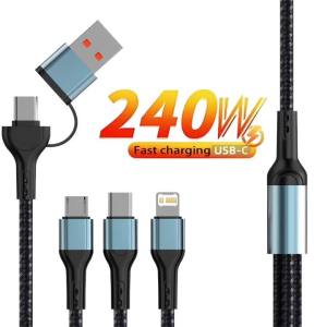 Cáp Sạc Nhanh 3 Trong 2 1.2M Đa Cổng USB Dành Cho iPhone Samsung Huawei - Dây Sạc Kép Micro USB & Type C