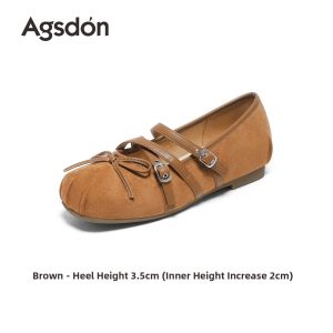 Agsdon | French Ballet Mary Jane Shoe With Bow Internal Height Boosting Soft Sole