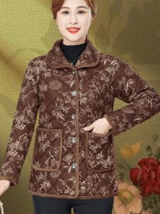 Womens Thickened Fleece Lined Short Cotton Jacket Autumn Winter Warm Outerwear Turn-down Collar Mom Clothes Grandma Style