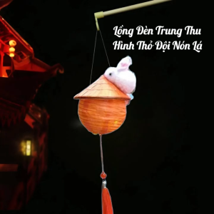 Lồng Đèn Trung Thu Thỏ Đội Nón Lá Nhiều Màu Phát Sáng – Đèn Cầm Tay Truyền Thống Siêu Dễ Thương