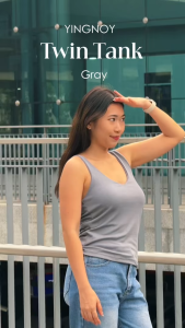 Twin Tank | เสื้อกล้ามผู้หญิง คอ V หน้า–หลัง ผ้าร่องเย็บซ้อน 2 ชั้น ทรงเข้ารูป สไตล์มินิมอล สี Grey