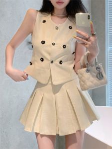 GUZILIAN | French Elegant Polka Dot Sleeveless Top And Skirt Set Summer Outfit High Waist Gingham Skirt Gentlewoman Style Online Exclusive