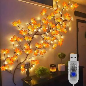 USB Powered DIY Maple Leaf Rose Flower Willow Vine Lamp 8‑Modes Magic Floral Chandelier Night Light for Home Wall Room Decor