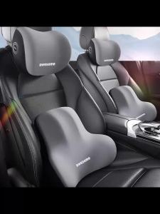 Memory Foam Headrest Lumbar Support Set Ergonomic Neck Pillow Back Cushion Car Driver Seat Comfort Breathable Polyester Fabric