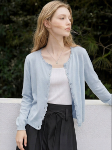 Soft Fluffy Edge Round Neck Knit Cardigan