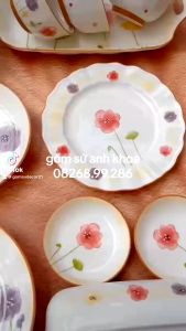 Bộ Bát Đĩa Gốm Sứ Decor Bát Ăn Cơm Bát Ăn Chè Chén Dĩa Dễ Thương Bộ Bát Đĩa Hoa Cát Tường Xinh Yêu Dễ Thương