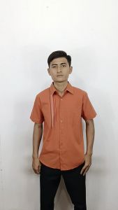 Kemeja Bordir Bata Lengan Pendek Pria Dewasa Katun Poplin
