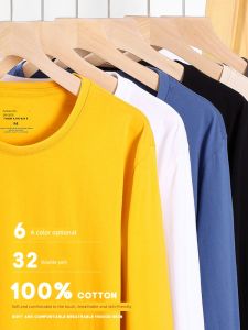 Mens Pure Cotton Long Sleeve T-Shirt Thin Summer Autumn Base Shirt Youth Student Fashionable Short Sleeve Bottoming Shirt