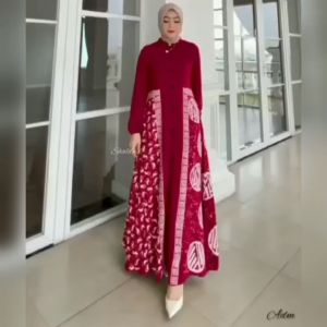 MERAH MANGGIS DRESS GAMIS TWILL RAYON CANDI MEKAR GAMIS BATIK CAP PEKALONGAN BATIK SHALDA