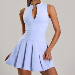 QYUED | European Style Half Zip Naked Feel Separable Sports Dress Anti Peeping