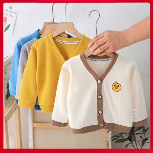 Childrens Long Sleeve Knitted Sweater Casual Embroidered Open Cardigan Spring Autumn Seasonal Outerwear for Boys And Girls