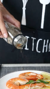 ROZEL Botol Kaca Tempat Bumbu 1 Set Bisa Diputar dengan Tutup Stainless Steel