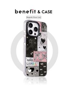 Heart Bow Pattern Plaid Protective Magnetic Phone Case