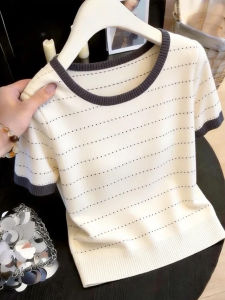 V.C.I | Breathable Silk Knit Stripe Collar Women T-shirt