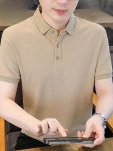 HENGYUANXIANG | Áo thun polo tay ngắn màu trơn bằng vải lụa băng mùa hè cho nam Áo thun cổ polo thường ngày thoáng khí thoải mái