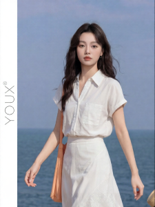 YOUXIANG | Áo Sơ Mi V-neck Thoáng Mát Dễ Kết Hợp