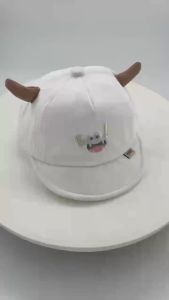 Cute Little Devil Horn Embroidery Little Monster Soft-Brim Baseball Cap Lightweight and Breathable Childrens Flat Brim Hat