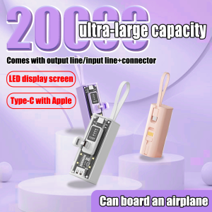 With this power bank  no longer need to bring a data cable when going out  2024 New Portable Fashion Power Bank 20000 mAh Mini Powerbank  Led Power display  LED light Electronic fashion items（20000mah   Portable  Large-Capacity   LED Light  20000MAH  300