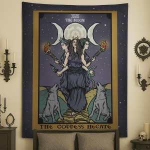 VIKAMA Tarot Vintage Chiêm Tinh Học Tấm Thảm Phù Thủy Nữ Thần Ngoại Đạo Phù Thủy Treo Tường Vải Polyester Trang Trí Cho Phòng Ngủ Lối Vào Phòng Thiền