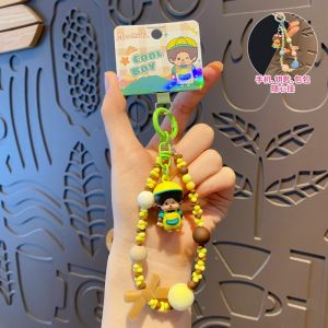 Bandai | Genuine Monchhichi Flocked Beaded Keychain Cute Cartoon Mini Monchhichi Figurine Charm Women’s Bag Phone Strap