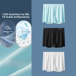 MiiOW | Ice Silk Arro Mens Underwear Loose Fit Home Leisure Pants Cool Sensation Flat Angle Design Mid Waist Youth Pure Color