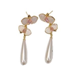 Elegant Long Pearl Drop Earrings Vintage Chinese Style Enamel Drip Glaze Butterfly Orchid Design for Women Fashion Jewelry