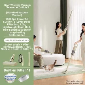 「China Plug」Bear | Wireless Powerful Lightweight Handheld Vacuum Cleaner for Home Use with Mite Removal and Cat Hair Cleaning