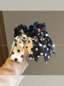 WENZHU | Gentle Style Black and White Polka Dot Bow Ribbon Headbands