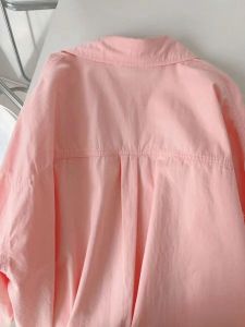 Dopamine Pink Pure Cotton Long Sleeve Womens Shirt Spring Summer New Style Small Size Top Coat Initial Autumn Outerwear