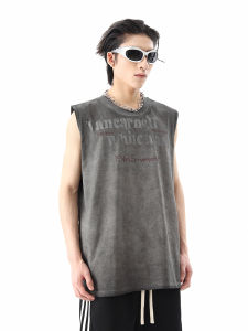 Retro American Washed Pure Cotton Vest Men Summer Trendy Handsome Loose Sports Sleeveless T-Shirt Youth Casual Geometric Pattern