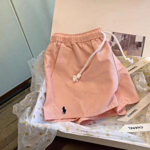 Quần Short Nữ Cạp Cao Thêu Dây Rút Màu Hồng Mỏng Dáng Rộng Thoải Mái Thoáng Khí Mùa Hè 2024 Quần Áo Công Sở