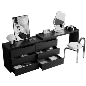 TableTrove Solid Wood Dressing Table - Modern Compact Vanity With Drawers Retractable梳妆台