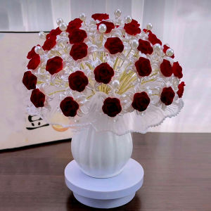 Romantic Iris Velvet Rose Flower Material Kit Handmade DIY Beading Lotus Leaf Bottle Mothers Day Bouquet Valentines Day