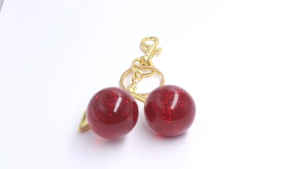 1Pack Gold-Plated Cherry Keychain Durable Metal Resin Purse Charm for Woman Bags Wallets