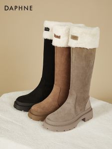 Daphne Womens Long Fur Lined Thickened Winter Boots Comfortable High Top Snow Boots Cotton Boots for Daily Wear Waterproof Platform