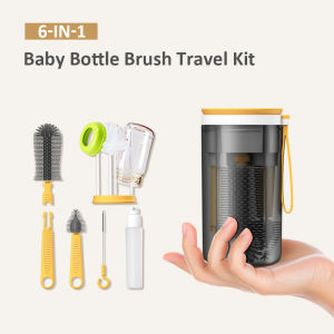 Portable Baby Bottle Brush Kit Travel Feeding Bottle Cleaning Set Nursing Bottle Cleaner with Extendable Silicone Bottle Brush/ Nipple Brush/ Straw Brush/ Magnetic Drying Rack/ Soap Dispenser/ Storage Cup