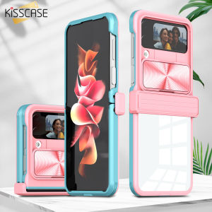 KISSCASE For Samsung Z Flip 4 5G Case Extraordinary Push Window Metal Camera Frame Suitable For Flip4 Mobile Phone Case Transparent Clear Hanging Folding Screen Sliding Window Anti-Fall Z Fold4 Protective Cover