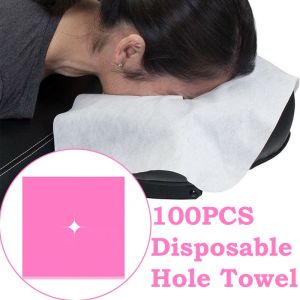Vixplorn 100pcs Disposable Hole Towel Massage Bed Non-woven Square Towel Beauty Bed Sheet Face Cover