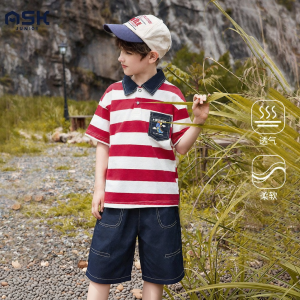 ASK JUNIOR | Breathable Turn-down Collar Stripe T-shirt for Boys