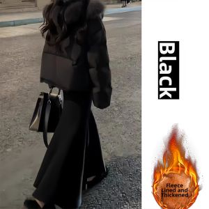 Elegant French Style Fashionable Spring Midi Skirt With Fleece