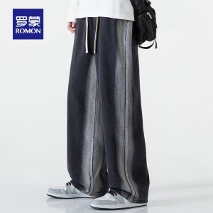 ROMON | Loose Wide Leg Mens Jeans Romon Summer Thin Cotton Polyester Blend Long Casual Trousers For Teenagers Straight Cut Anti-Bacterial