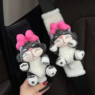 น่ารักการ์ตูนแมวของเล่นสัตว์รถที่นั่งเข็มขัด Soft Plush Cat Seat เข็มขัดสายคล้องไหล่สายรัดเบาะไหล่ Pad Protector