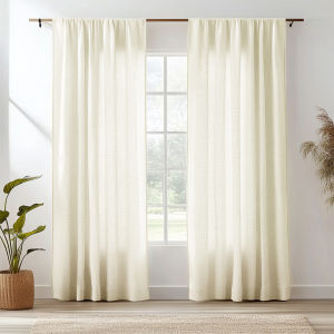 Rèm Cửa Vải Lanh 2 Tấm 216/240CM Kiểu Túi Gài Thanh Treo Lọc Sáng Rèm Cửa Sổ Bán Trong Suốt Cho Phòng Khách Phòng Ngủ Phong Cách Đồng Quê Nhà Nông Thôn