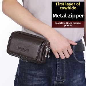 Mobile Phone Bag Waist Bag for Men Belt Genuine Leather Construction Site Waist Mobile Phone Case Belt Waist Hanging Bag Elderly Mens Mobile Phone Bag