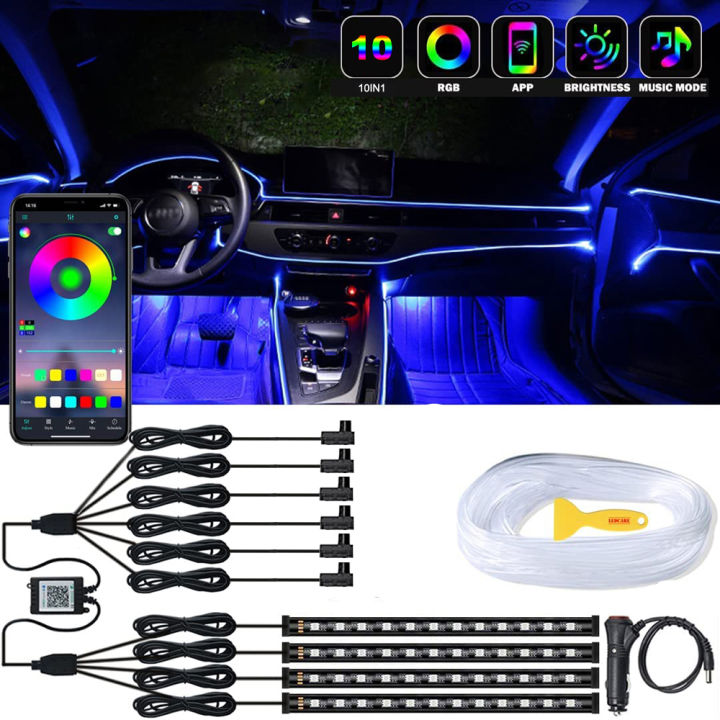 Neon Car LED Interior Lights RGB Ambient Light Fiber Optic Kit With APP Wireless Control LED