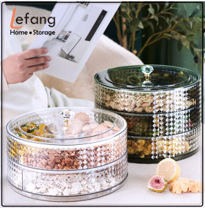 Lefang Kitchen Rotating Party Snack Tray with Lid Serving Tray Fruits Nuts Candies Crackers Round Plastic Food Storage