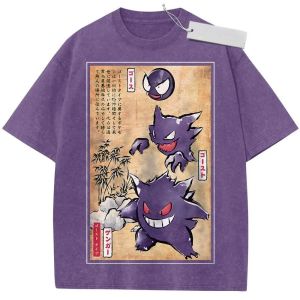 Pokemon Gengar Graphic T Shirt Man Women Oversized Vintage Washed Anime Short Sleeve Tee Summer 2026 Streetwear Casual Tops Y2k
