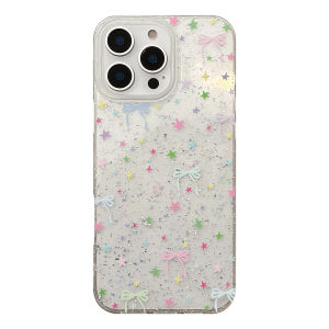 Creative Transparent Silicone Phone Case for iPhone 17 pro Max Apple Womens Style Pink Color Star Butterfly Knot Design Ins Wind